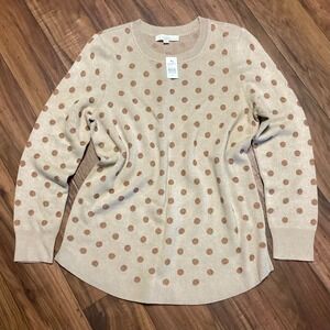 LOFT Women's Crewneck Sweater Wool Blend Metallic Latte Polka Dot in XL NWT